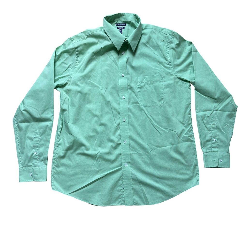 Croft & Barrow Shirt Mens 17.5 Green Button Up Classic Fit Long Sleeve
